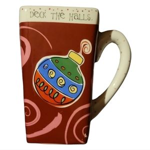 Vtg Christmas Deck The Halls Eggnog Hot Chocolate Cup Mug Signed